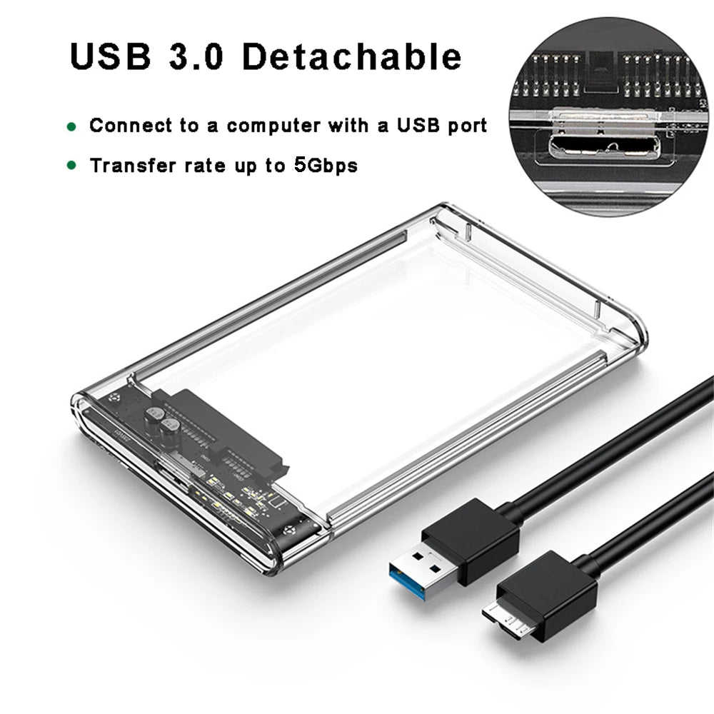 USB 3.0/Type C HDD Enclosure 2.5 inch SATA SSD External Hard Drive Case with 5Gbps Transfer Speed Clear Harddisk Boxs Tool-Free