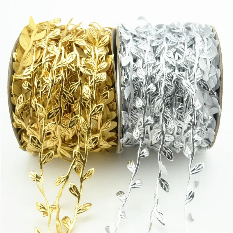 5/20M Gold Leaves Vine Artificial Silk Leaf Wreath Home Handmade Scrapbooking Craft Wedding Decor Fake Flower Rattan Garland