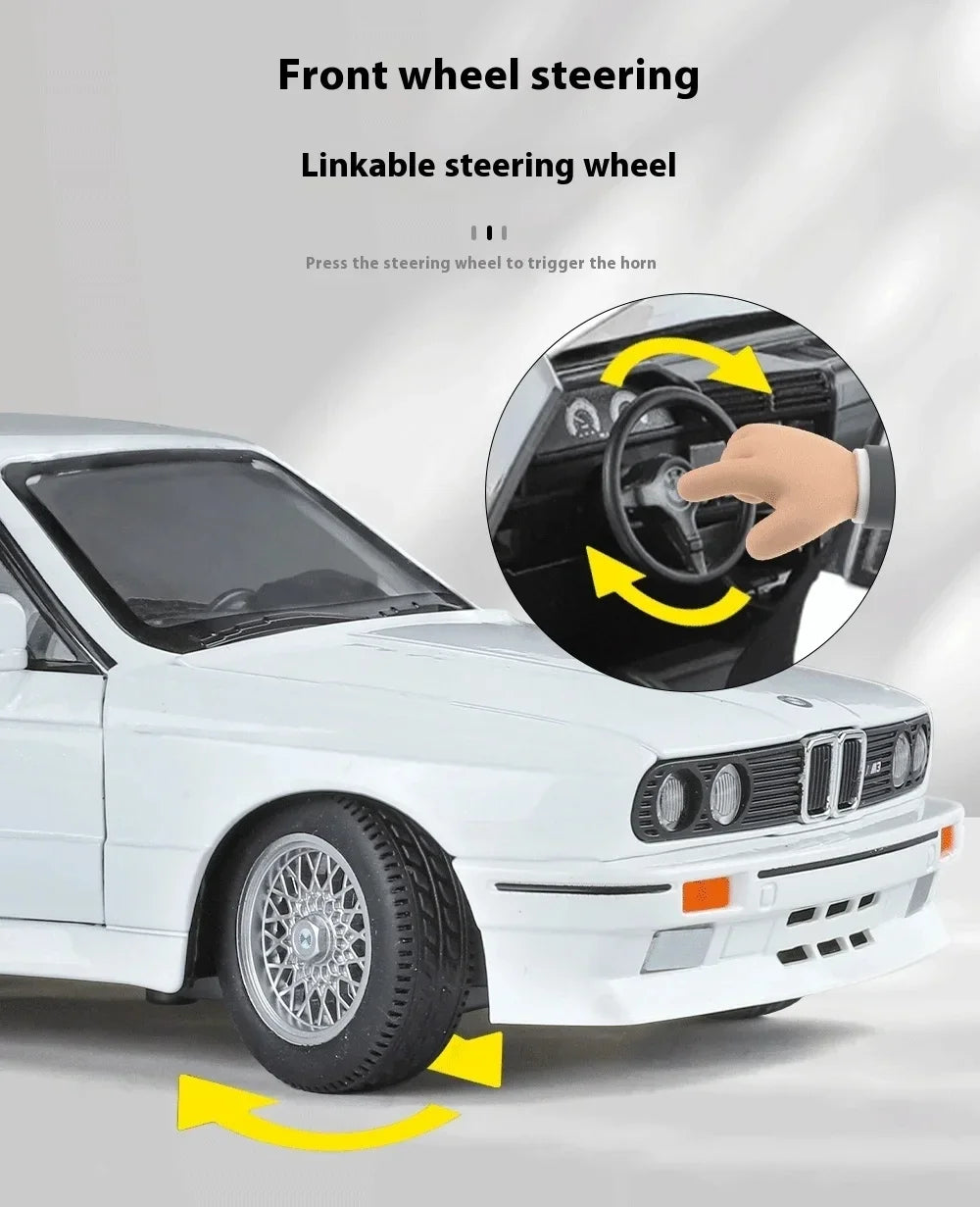 1:24 1988 BMW M3 E30 Alloy Sports Car Model Diecasts Metal Classic Car Vehicles Model Simulation Sound and Light Kids Toys Gifts