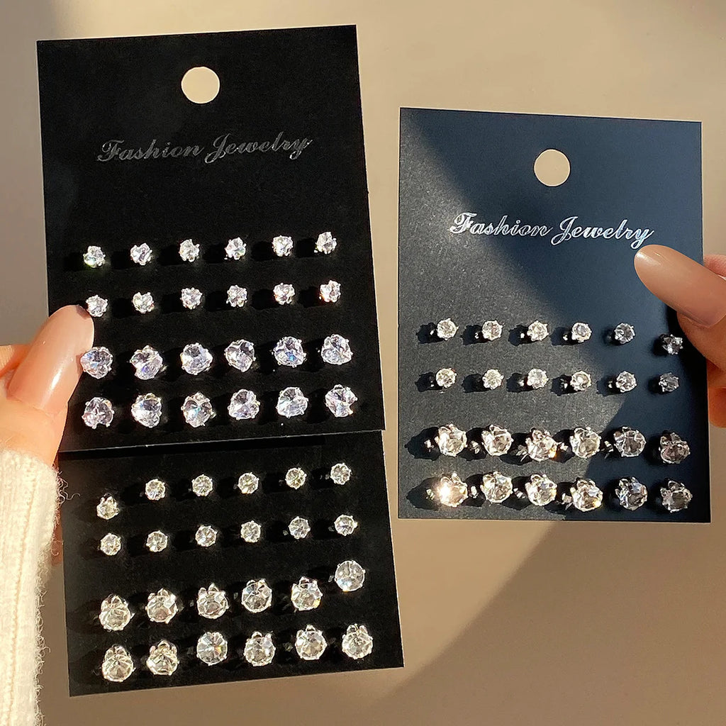 24pcs/set Fashion Minimalist Sparkling Zircon Stud Earrings For Women Decorative Earring Party Date Daily Wear Jewelry Gifts New