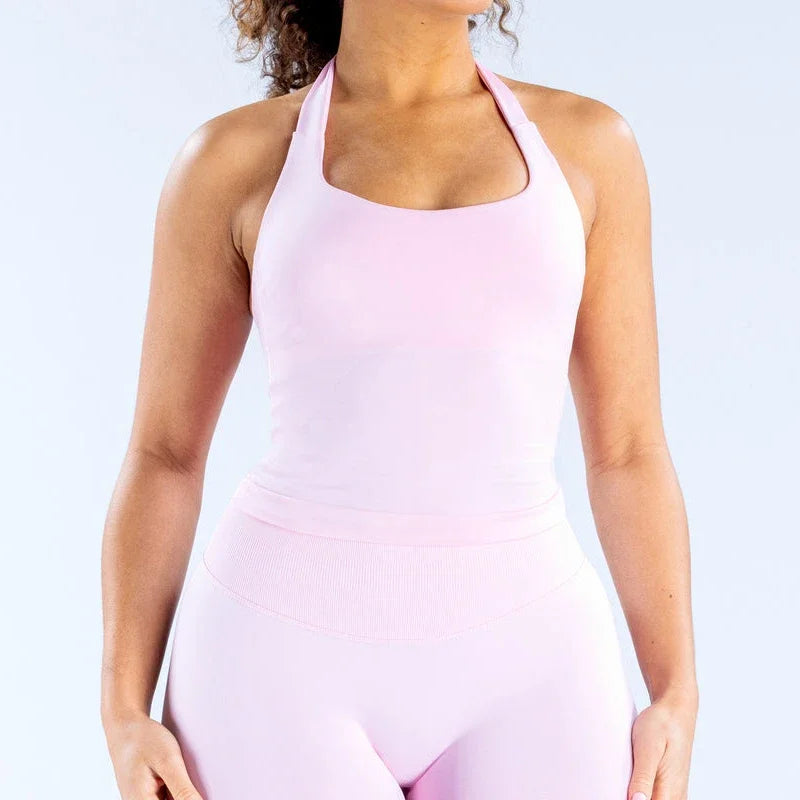 Women's High Stretch Soft Halter Top Sports Tops Legging Set Gym Workout Yoga Fitness Active Wear Impact Outfit Sport Pant