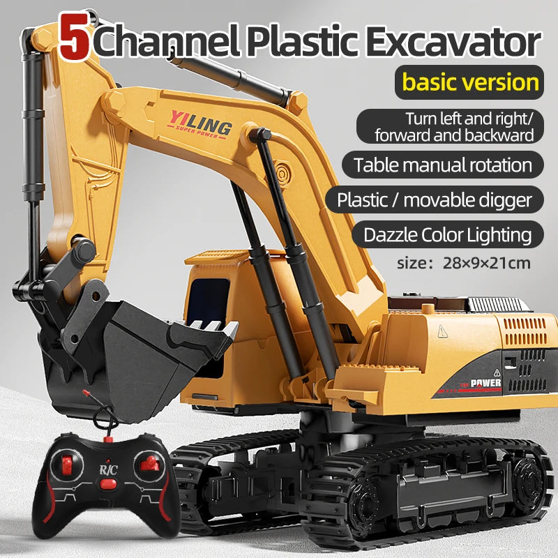 Alloy Remote Control Excavator Toy Car with Lights Sound Effect Electric Excavator Automobile Engineering Vehicle Children Gifts