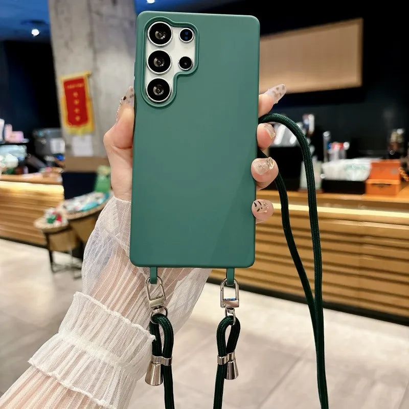 Strap Case For Samsung Galaxy S25 Ultra S21 S22 S23 Plus S24 FE S25FE A17 A56 Crossbody Lanyard Double Buckle Cord Soft Cover