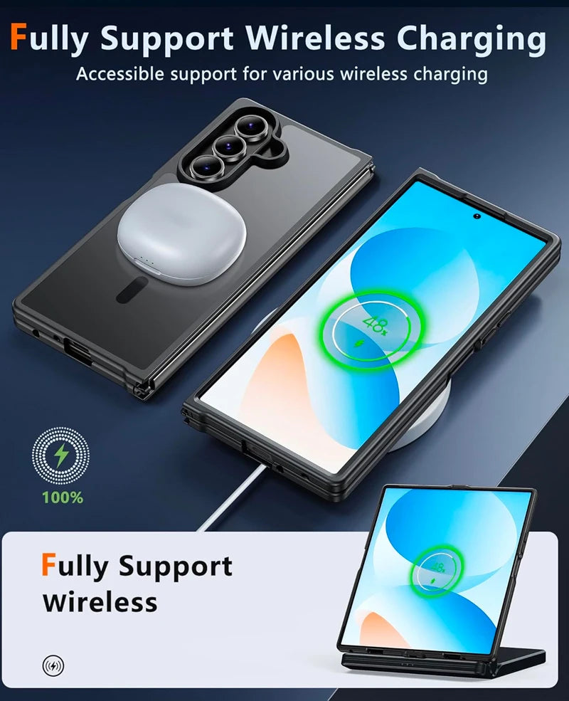 UYUXIO Magnetic Wireless Charging Mobile Phone Case for Samsung Galaxy Z Fold 7 Cases Slim Rugged Translucent Cover with Magnet