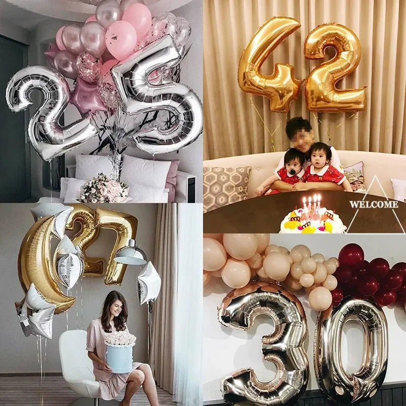 32/40 Inch 0-9  Number Balloons Big Foil Birthday Balloon Helium Child Adult Happy Birthday Wedding Party Decorations Supplies