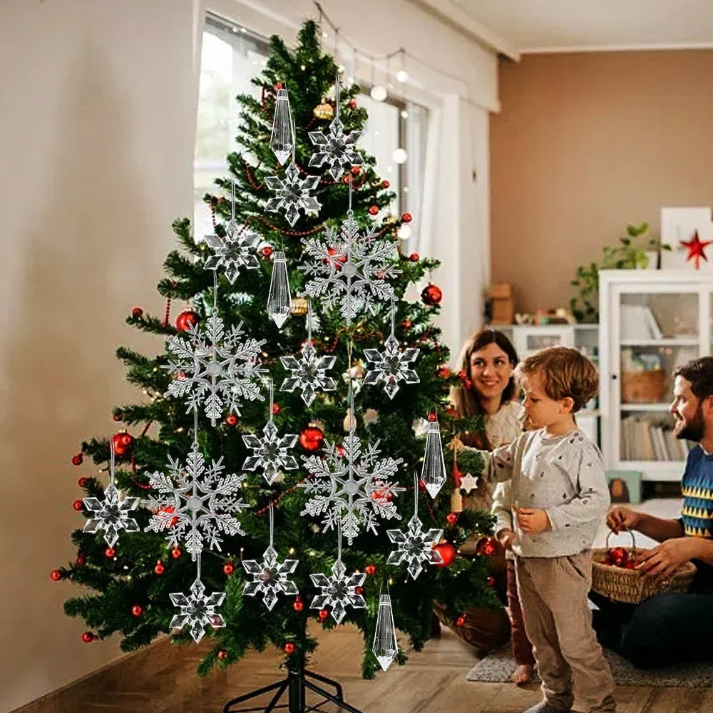 24/5PCS Crystal Clear Snowflake Icicle Pendants Acrylic Christmas Tree Ornament Christmas Holiday Home Party Hanging Decorations