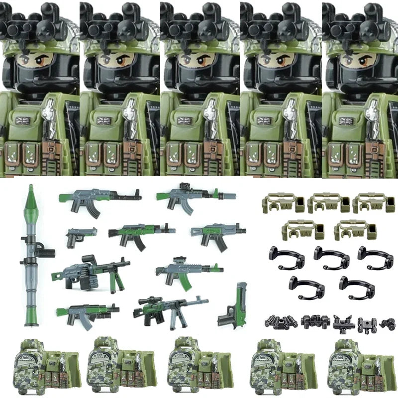 Military Army Figures Building Blocks SWAT Ghost Commando Special Forces Soldier Weapons Gun Hat Shield Belt AK Mini Bricks Toy