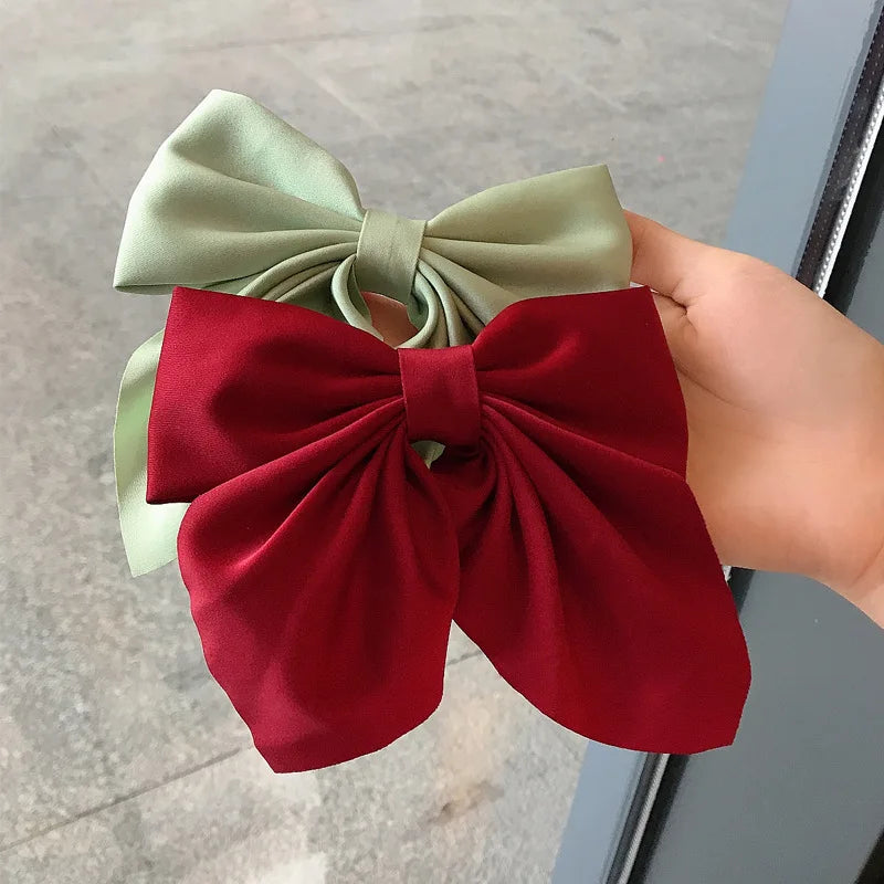 Solid Color Satin Bowknot Hair Clips For Girls Sweet Bow Women Hairpins Butterfly Barrettes Duckbill Clip Kids Hair Accessories