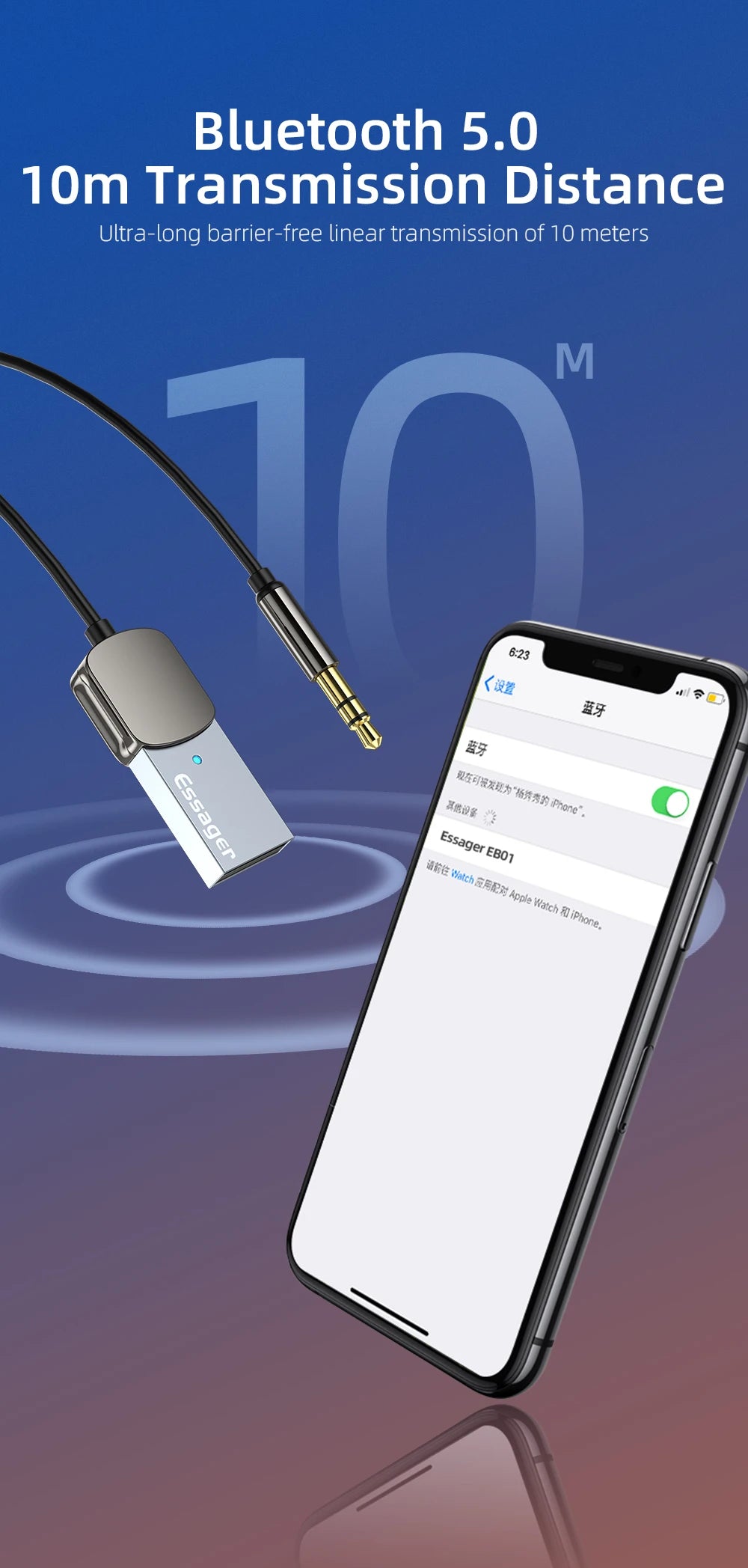 Essager Bluetooth Audio Receiver Dongle USB To 3.5mm Jack Car Audio Aux Bluetooth 5.0 Handsfree Kit For Car Receiver BT Transmit