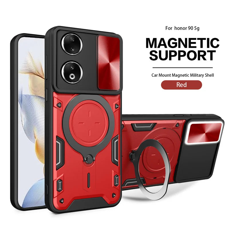Funda For Honor 90 5G Case Shockproof Armor Magnetic Metal Ring Phone Case For Honer Honar 90 Honor90 Slide Camera Protect Cover