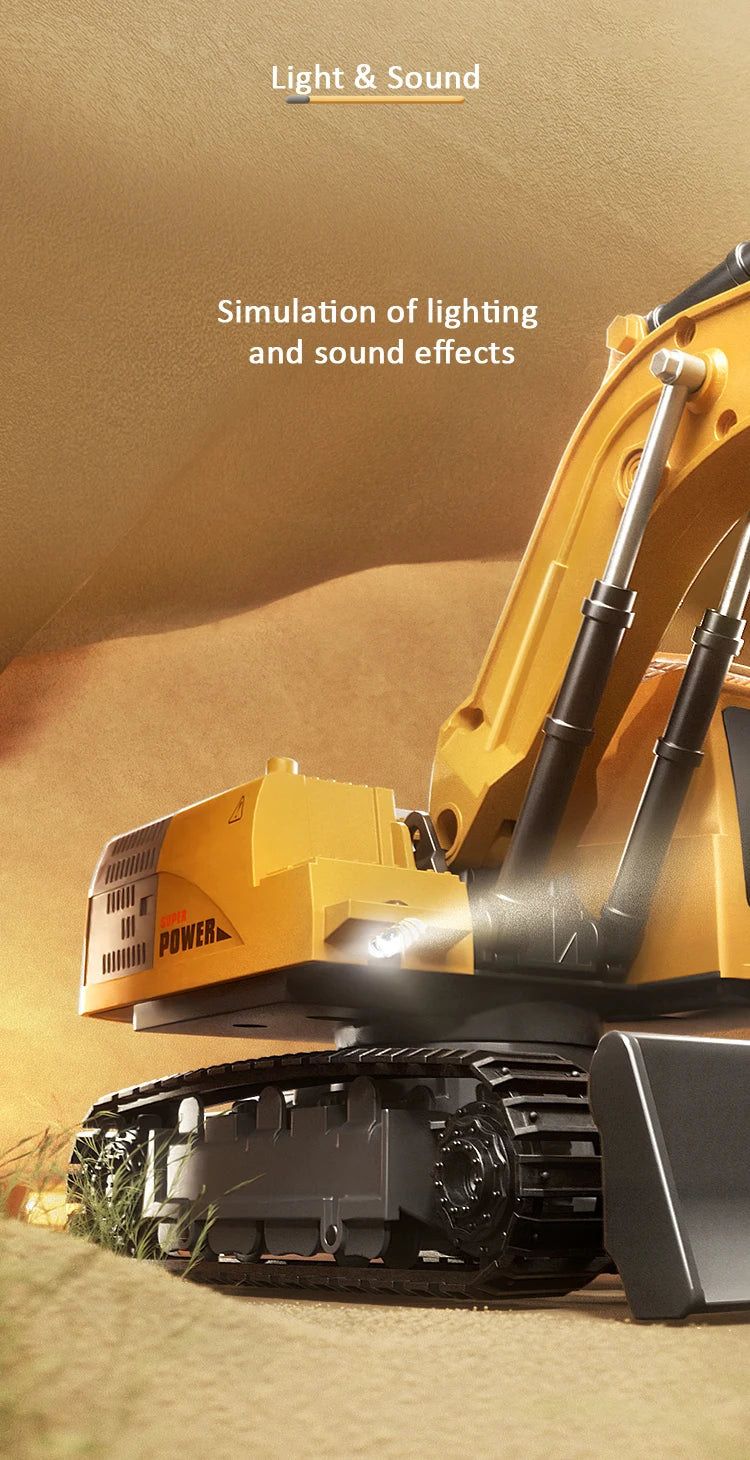 Alloy Remote Control Excavator Toy Car with Lights Sound Effect Electric Excavator Automobile Engineering Vehicle Children Gifts
