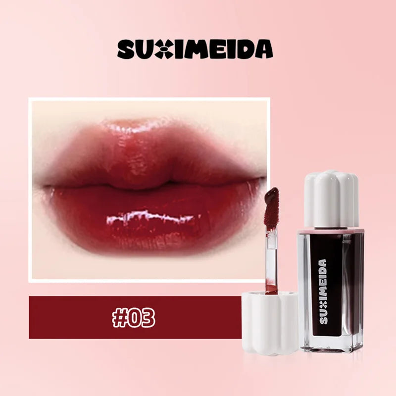 PINKCOCO Bear Doodle Mirror Lip Glaze — Long-Lasting Shiny Lip Gloss, Student-Friendly, Skin-Brightening Nude Lipstick