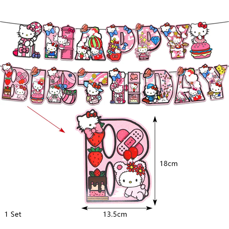 Hello Kitty Birthday Party Decoration Cartoon Cat Kids Aluminum Foil Balloon Disposable Tableware Banner Child Event Supplies