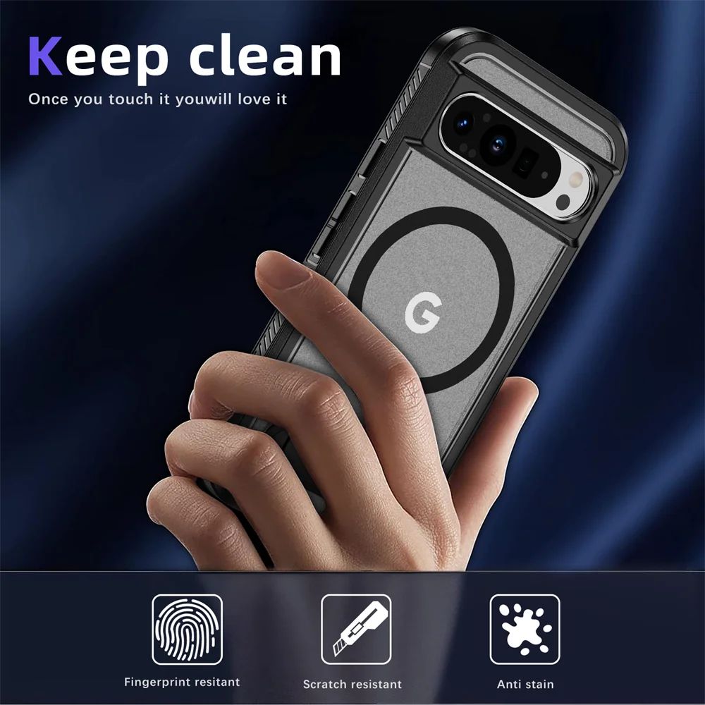 Luxury Folding Stand Magnetic Armour Phone Case For Google Pixel 9 8 Pro XL 8A Shockproof Hybrid PC Protective Military Cover