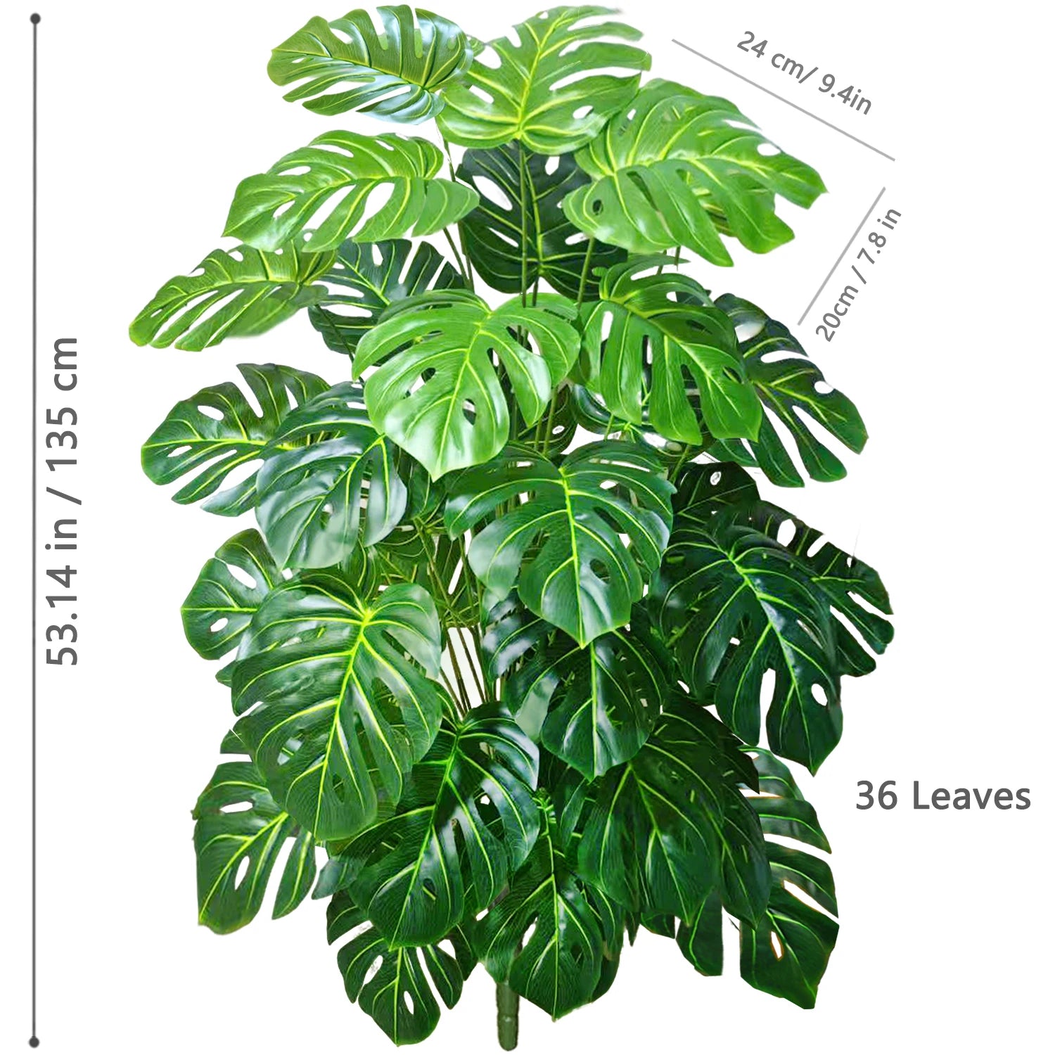 40-130cm（51.18in） Artificial Monstera Plant Fake Palm Tree Plastic Turtle Leaf Green Plant for Home Garden Room Office Decor