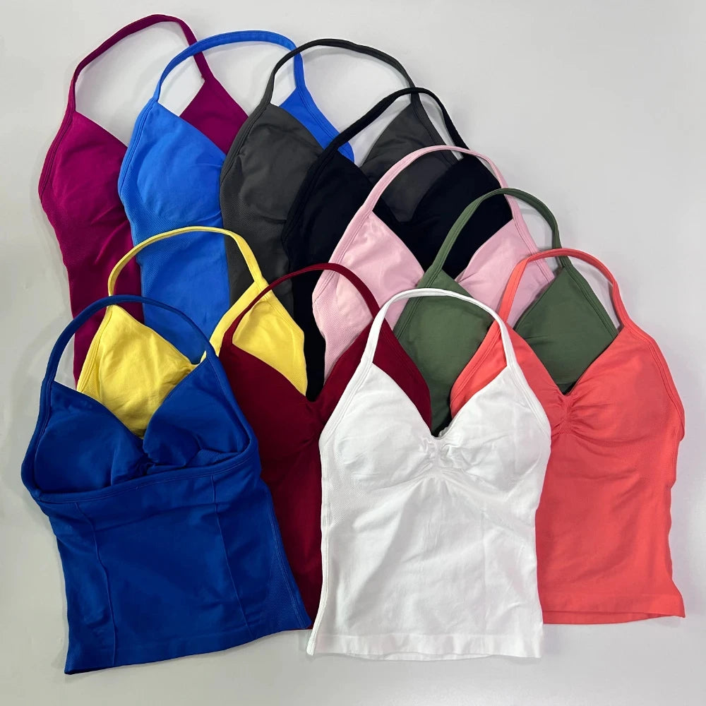 2 Pieces Impact Sports Set Women Backless Tank Yoga Tops High Waist Scrunch Seamless Shorts Sport Gym Set Sportswear Workout Set