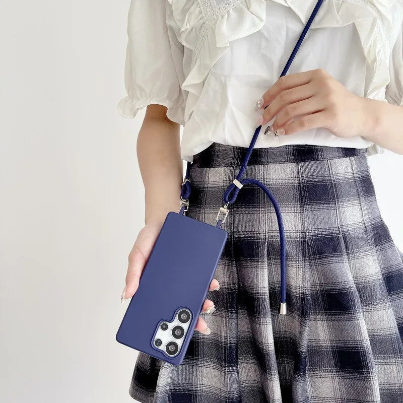 Strap Case For Samsung Galaxy S25 Ultra S21 S22 S23 Plus S24 FE S25FE A17 A56 Crossbody Lanyard Double Buckle Cord Soft Cover