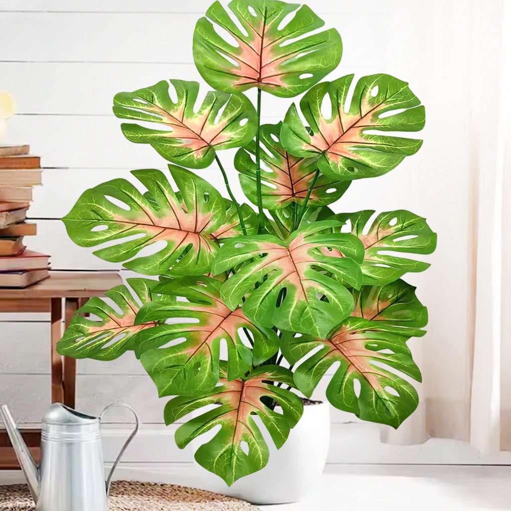 40-130cm（51.18in） Artificial Monstera Plant Fake Palm Tree Plastic Turtle Leaf Green Plant for Home Garden Room Office Decor