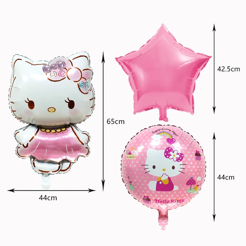 Hello Kitty Birthday Party Decoration Cartoon Cat Kids Aluminum Foil Balloon Disposable Tableware Banner Child Event Supplies