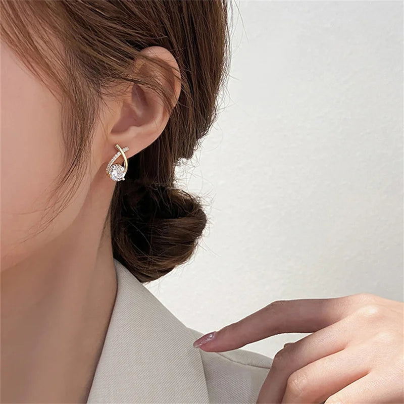 SKEDS Fashion Cross Stud Earrings For Women Girls Korean Style Elegant Crystal Jewelry Ear Rings Fishtail Lady Earrings Gift