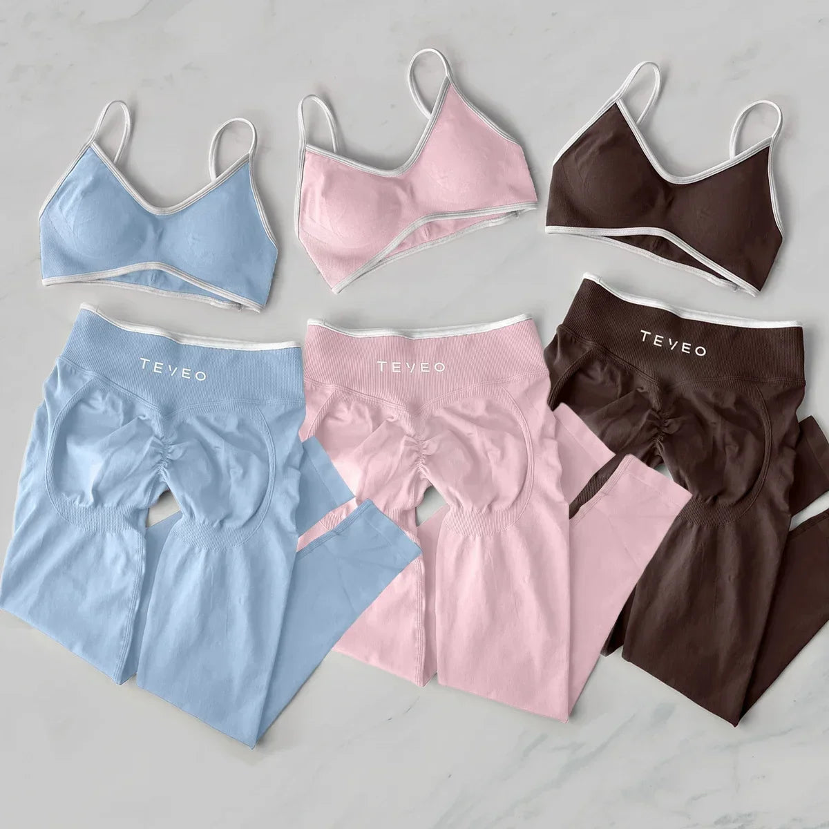 TEVEO 2 Pièces Ensemble De Sport Femme Leggings Vêtements D'Entraînement Ensemble De Soutien-gorge Sans Couture Scrunch Legging