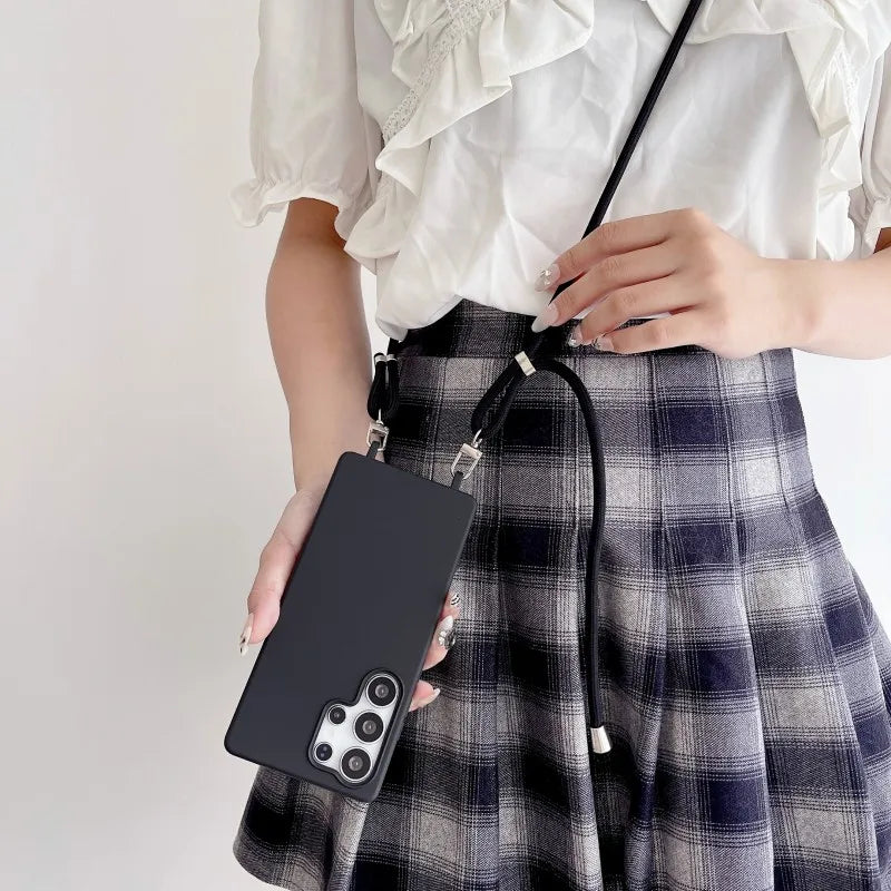 Strap Case For Samsung Galaxy S25 Ultra S21 S22 S23 Plus S24 FE S25FE A17 A56 Crossbody Lanyard Double Buckle Cord Soft Cover