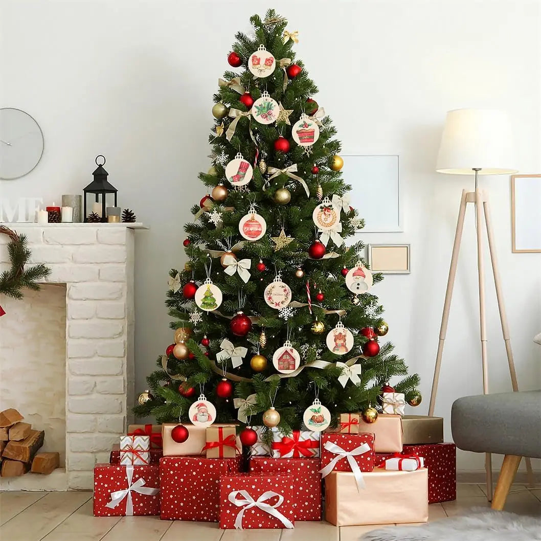 DIY Wooden Christmas Ball Decoration Round Blank Wood Slices Paint Ornament Xmas Tree Hang Pendant Craft Home Decor Baubles Tag