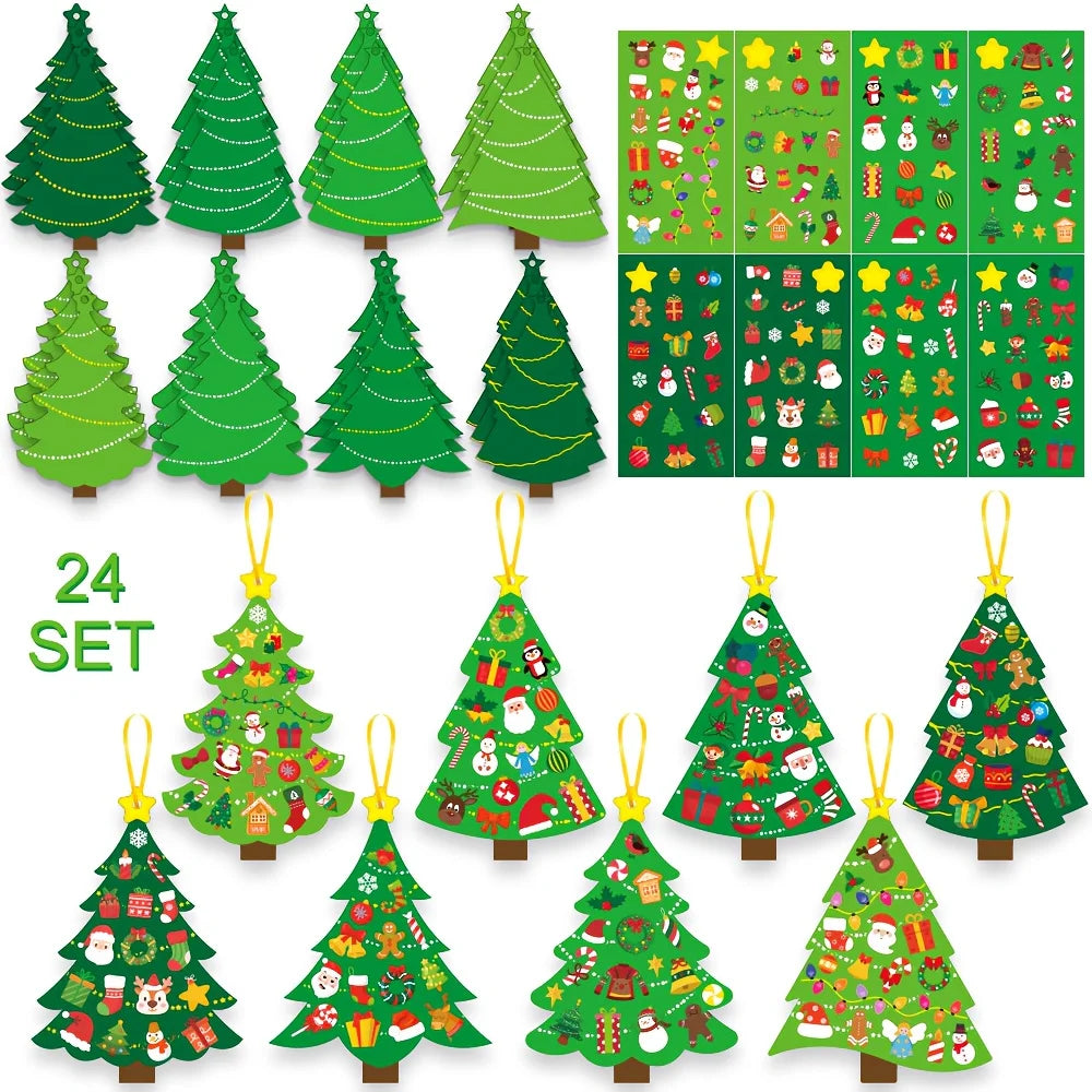 24 Sets Christmas Tree DIY Craft Kit - Create Your Own Holiday Greeting Cards with Stickers, Perfect for Xmas Parties, Decor