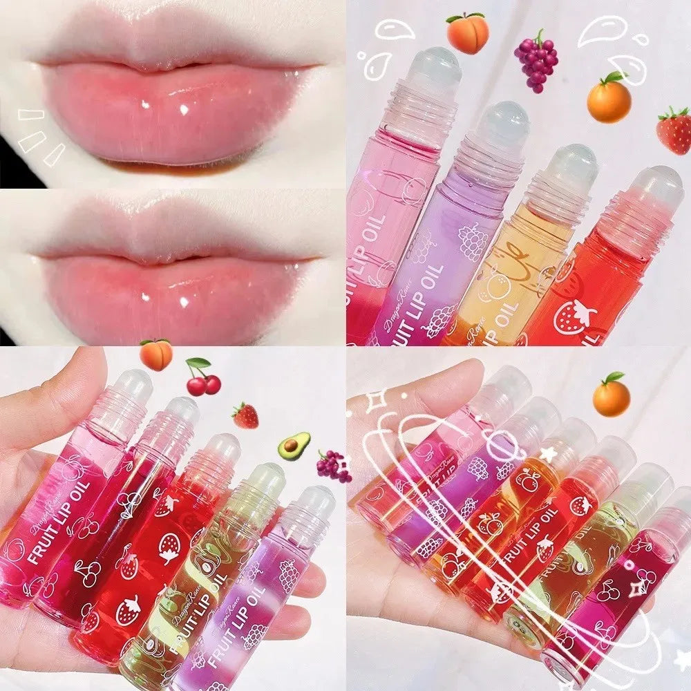 Hydrating Lip Oil Roller Gloss Moisturizing Nourishing Lip Balm Transparent Colorless Fruit Avocado Lip Care