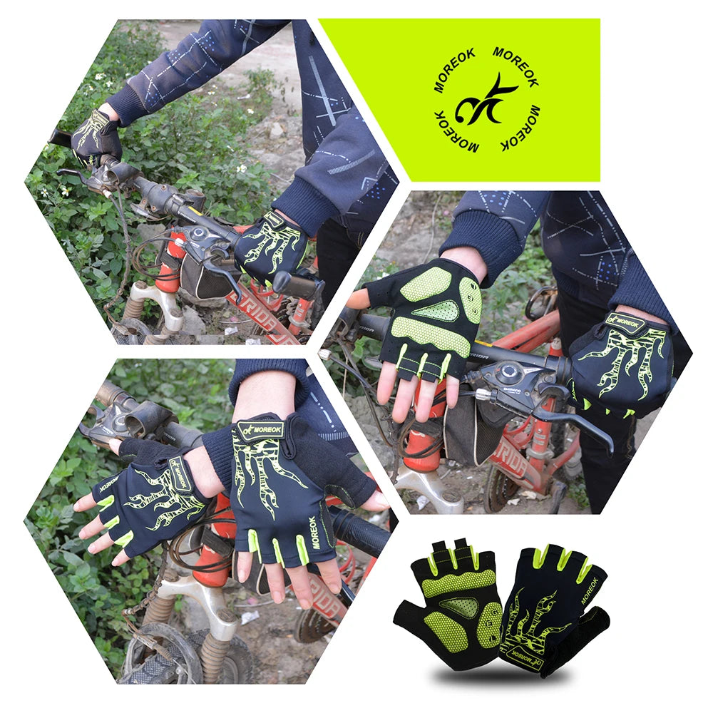 MOREOK Bike Gloves Breathable 5mm Gel Pads MTB Mountain Road Bicycle Gloves Shock-absorbing Half Finger Cycling Gloves Men Women