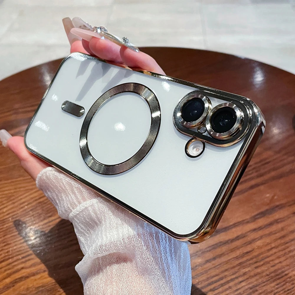Luxury Clear Plating Magnetic Phone Case for Samsung Galaxy S25 S24 S23 FE S22 S21 S20 Plus Note 20 Ultra A55 A35 A15 A05 Cover