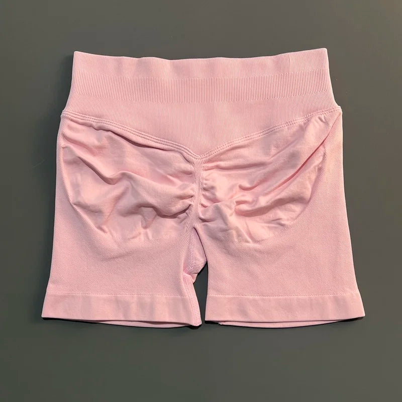 HISTELLO Sports Shorts Low Ribbed Band Scrunch Booty Workout Gym Shorts Running Seamless Leggings Yoga Women Sports Leggings