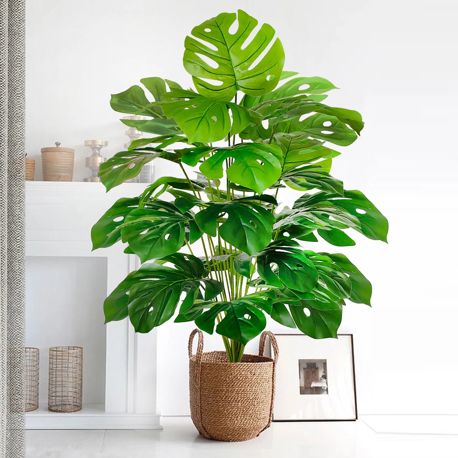 40-130cm（51.18in） Artificial Monstera Plant Fake Palm Tree Plastic Turtle Leaf Green Plant for Home Garden Room Office Decor