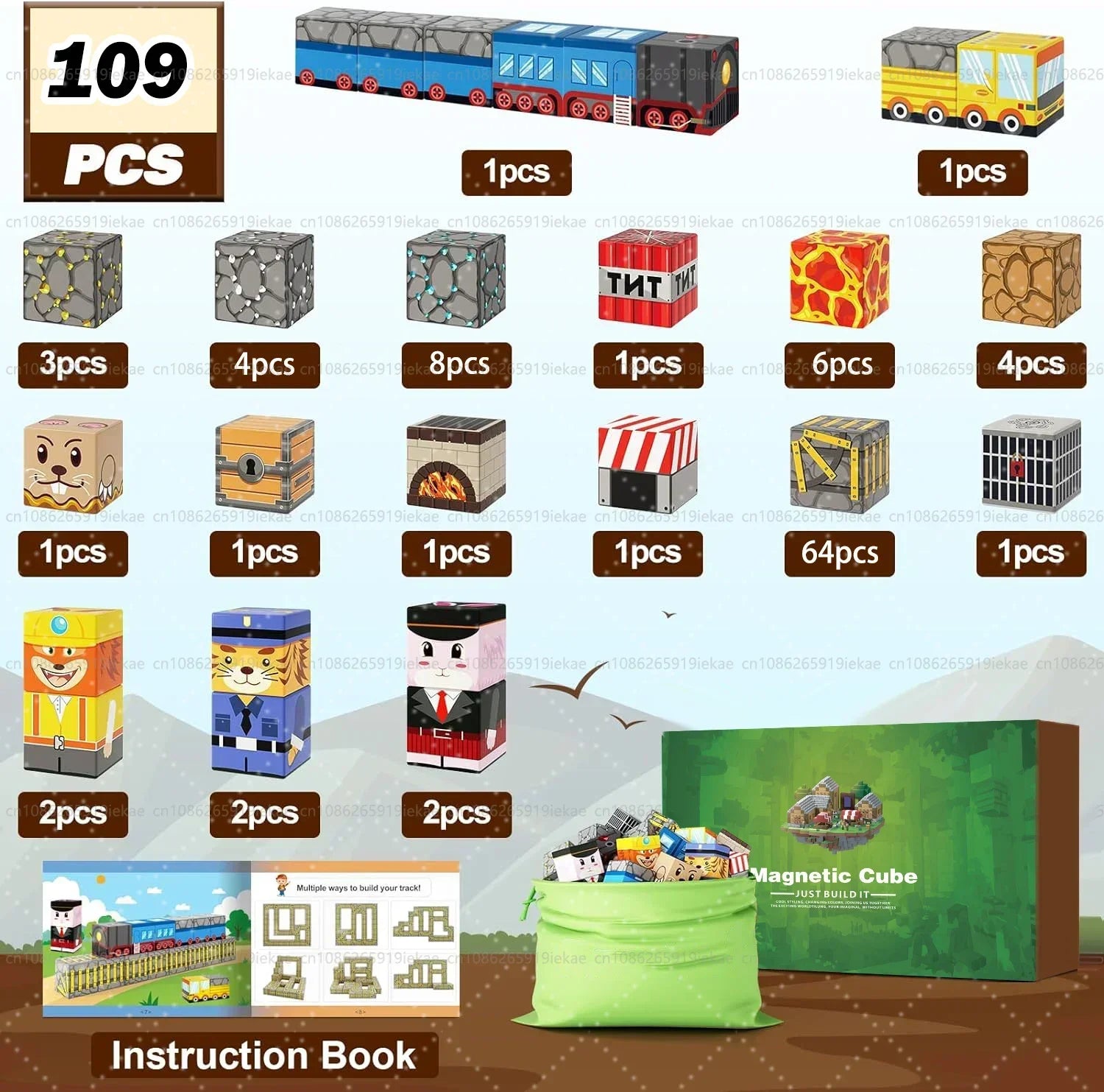 Magnetic Building Blocks Mine World Montessori Educational STEM Sensory Toy for Magnet Cube Kids Boys Girls Ages 3+ DIY Toy Gift