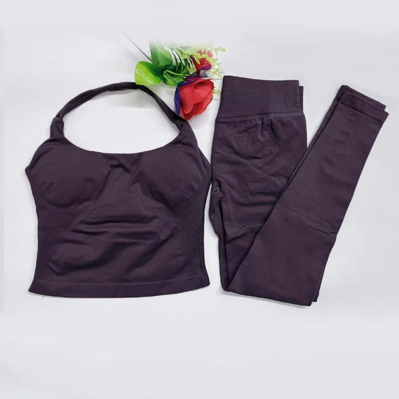 Women's High Stretch Soft Halter Top Sports Tops Legging Set Gym Workout Yoga Fitness Active Wear Impact Outfit Sport Pant