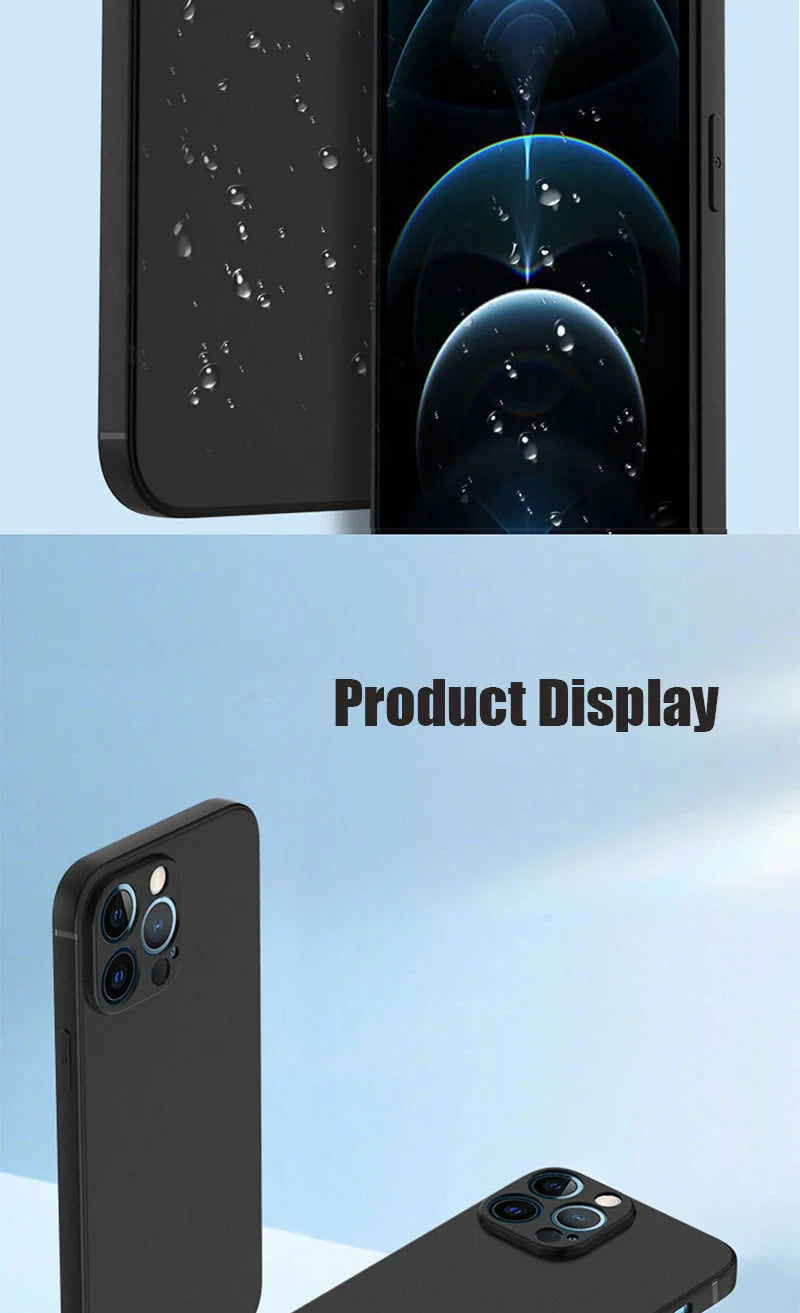 Luxury Black Phone Case For iPhone 16 15 14 11 12 13 Pro Max 7 8 Plus 13 Mini 16E SE 2022 Xr X Xs Matte Soft Back Cover Case