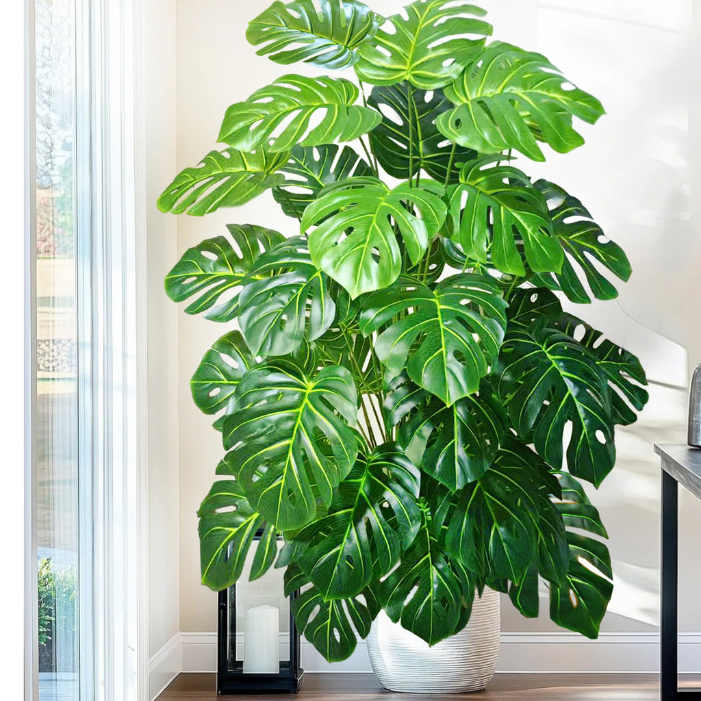 40-130cm（51.18in） Artificial Monstera Plant Fake Palm Tree Plastic Turtle Leaf Green Plant for Home Garden Room Office Decor