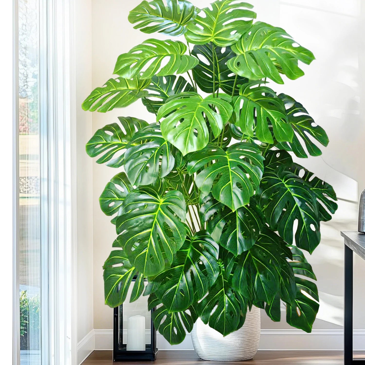 40-130cm（51.18in） Artificial Monstera Plant Fake Palm Tree Plastic Turtle Leaf Green Plant for Home Garden Room Office Decor