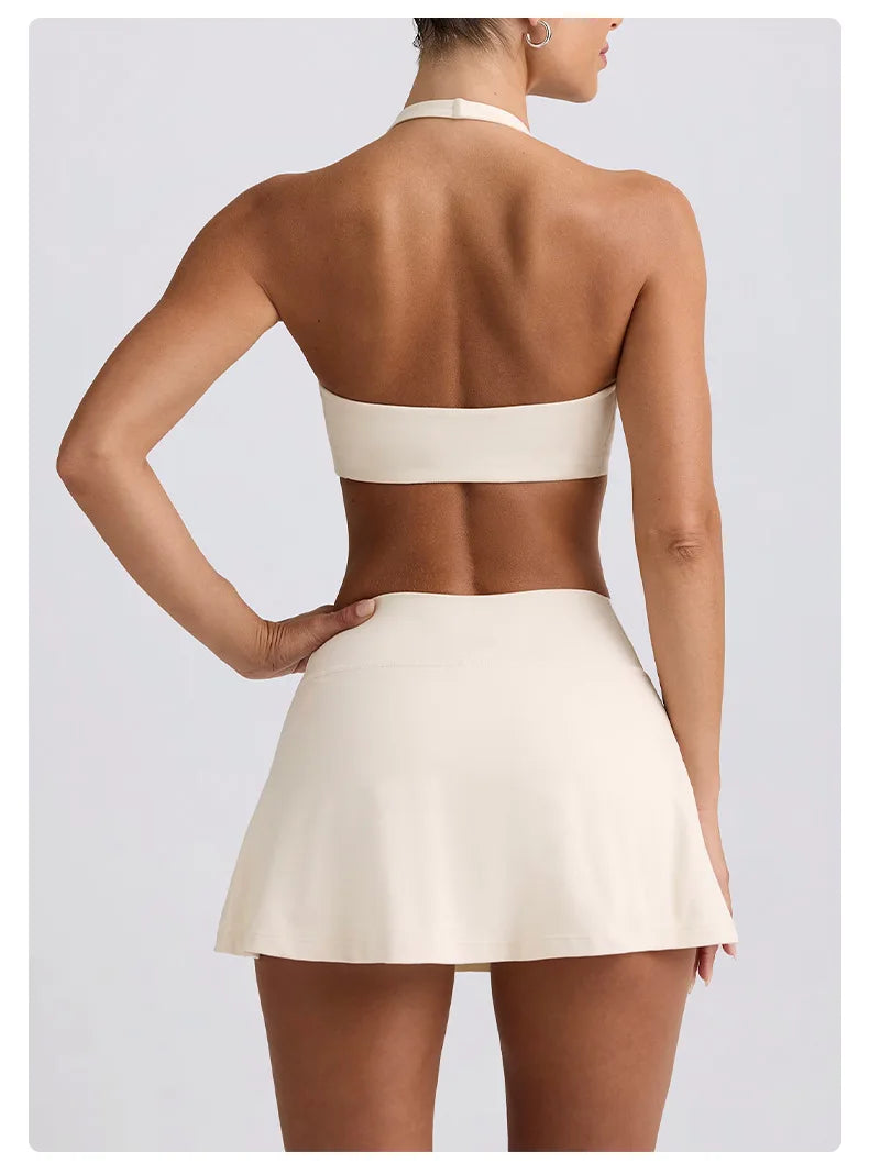 Ctenkevet Women Chest Padding And High Elasticity Bra Set 2Pcs Tennis Skirt Sportswear Female Golf Suits Sport Outfit For Woman