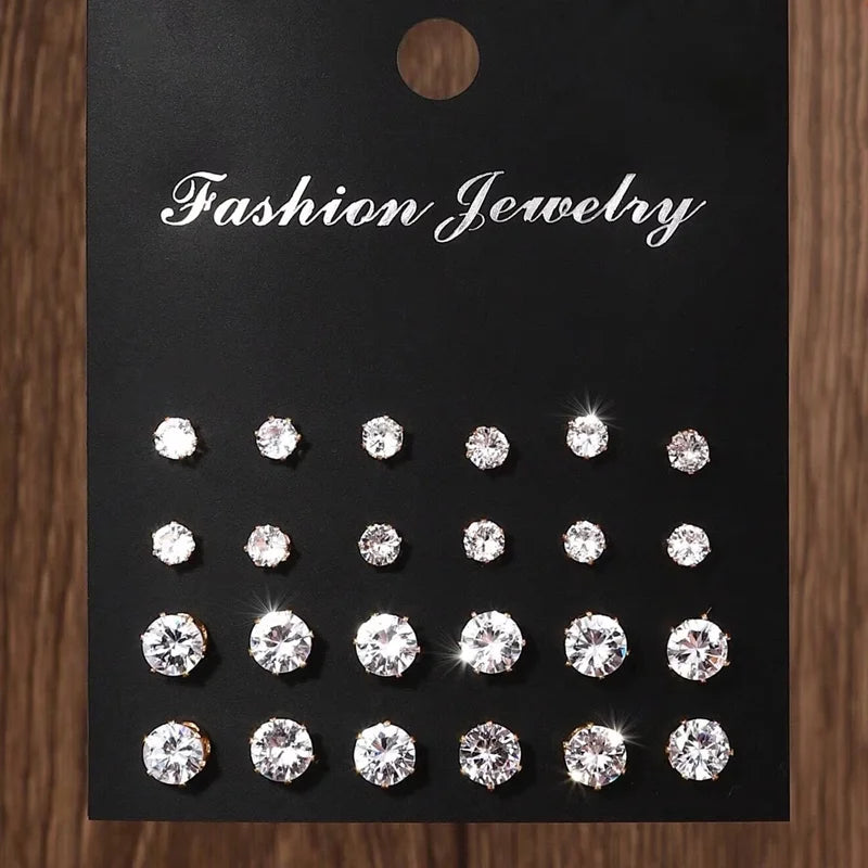 24pcs/set Fashion Minimalist Sparkling Zircon Stud Earrings For Women Decorative Earring Party Date Daily Wear Jewelry Gifts New