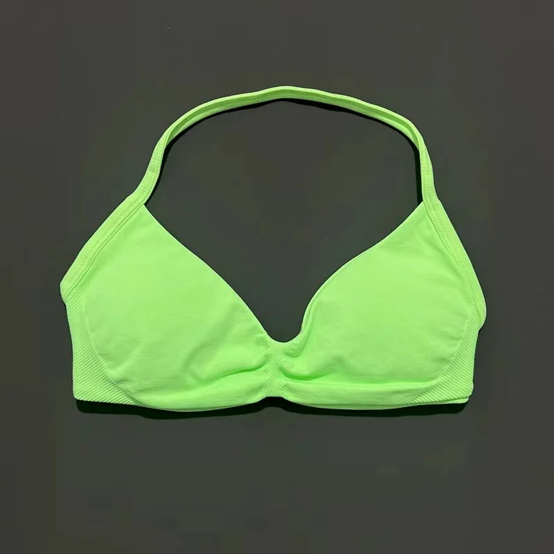 Sports Bra Strappy Backless Yoga Gym Bra Scrunch Push-up Removable Cups Women Workout Clothing Gym Top Halter Sport Bras