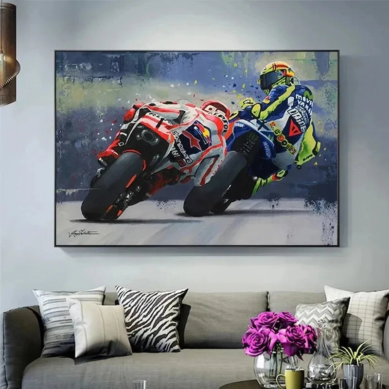 Valentino Rossies Motorcycle Racer Poster Sports Car Racer Portrait Prints Canvas Painting Wall Art for Home Living Room Decor