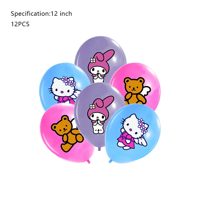 Hello Kitty Birthday Party Decoration Cartoon Cat Kids Aluminum Foil Balloon Disposable Tableware Banner Child Event Supplies