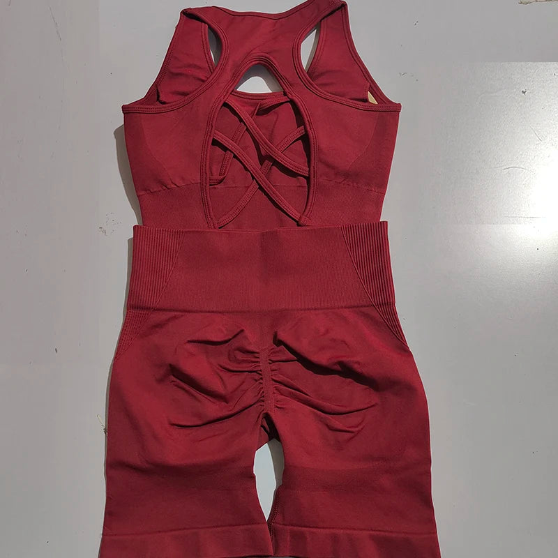 2 PCS Women Seamless Yoga Set Sexy Sport Bra + High Waist Sports Shorts Gym Clothing Fitness Sleeveless Shorts Suit Sporstwear