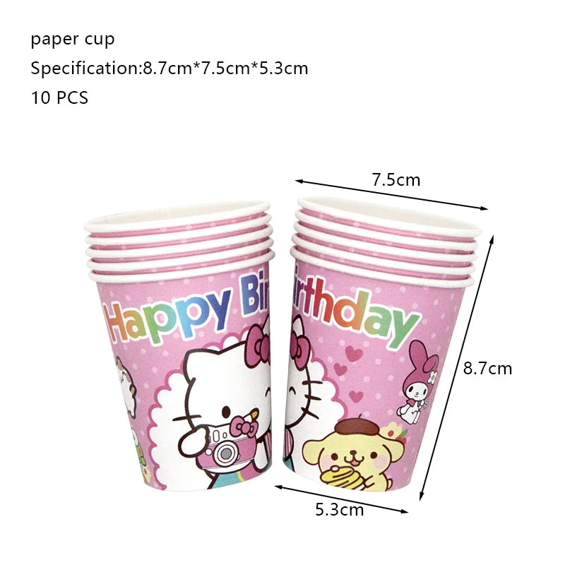 Hello Kitty Birthday Party Decoration Cartoon Cat Kids Aluminum Foil Balloon Disposable Tableware Banner Child Event Supplies