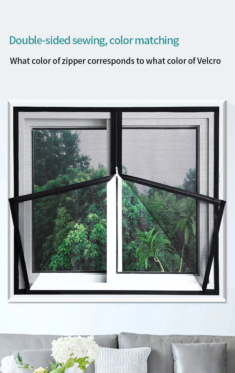 Black, Customized size，Window mesh with zipper Self-adhesive zipper,mosquito nets for windows anti mosquito window door curtain