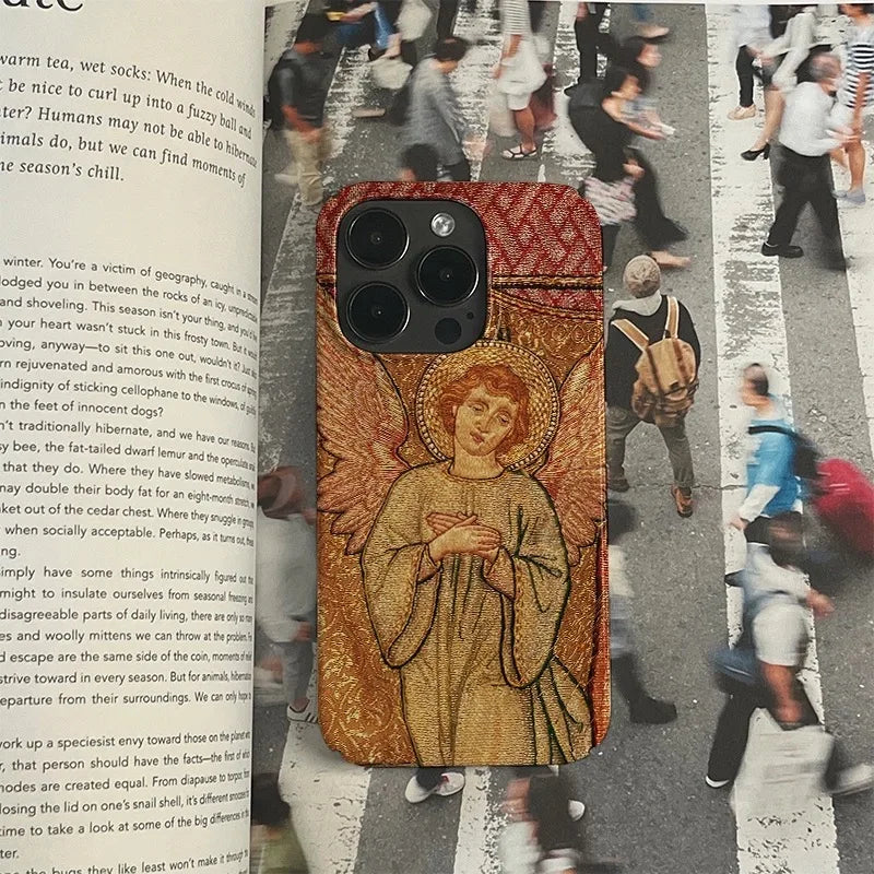 Angel Embroidery Art Phone Case for IPhone 13 Mini 12 11 Pro 14 15 16 Se 2020 XR 8 Plus XS Max Silicone Phone Cover IPhone Case