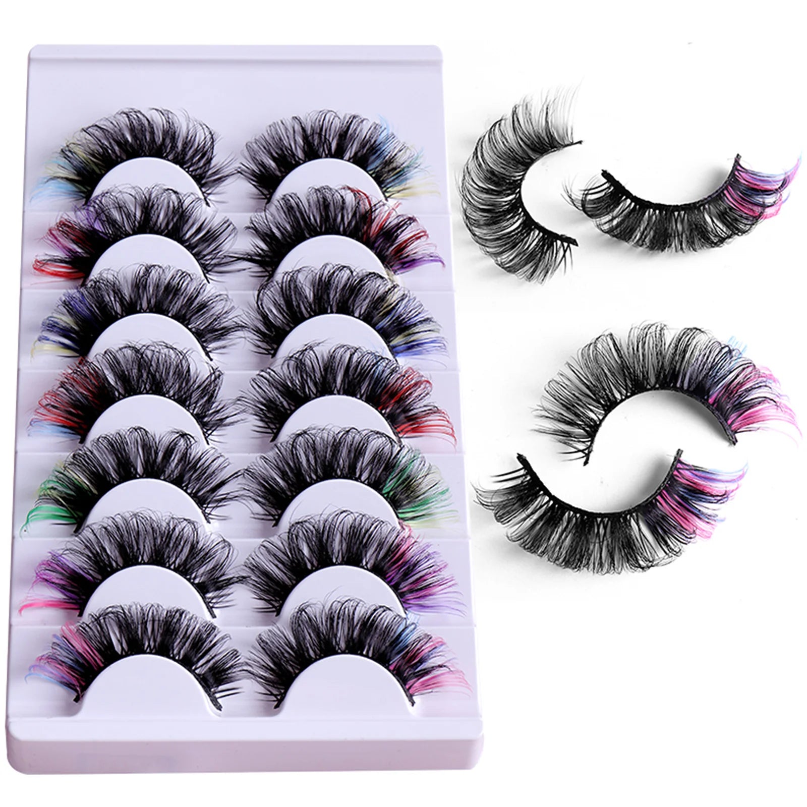 7 Pairs Colored Eyelashes Fluffy Faux Mink Lashes With Color, D Curl Volume Dramatic Long Thick Volume Fake Eye Lash