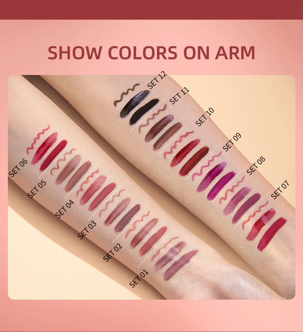 3pcs Matte Liquid Lipstick+Lip Liner Set Lip Glaze Makeup Nude Black Red Velvet Lip Gloss Long Lasting Lip Tint Cosmetics Kits