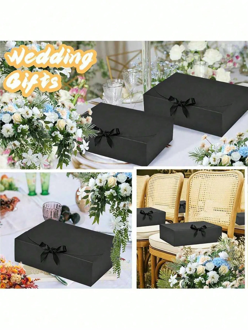 4pcs-Black Gift Box With Lid Bridesmaid Proposal Box with Ribbon Groomsmen Proposal Box Present Packaging Box Wedding Boxes